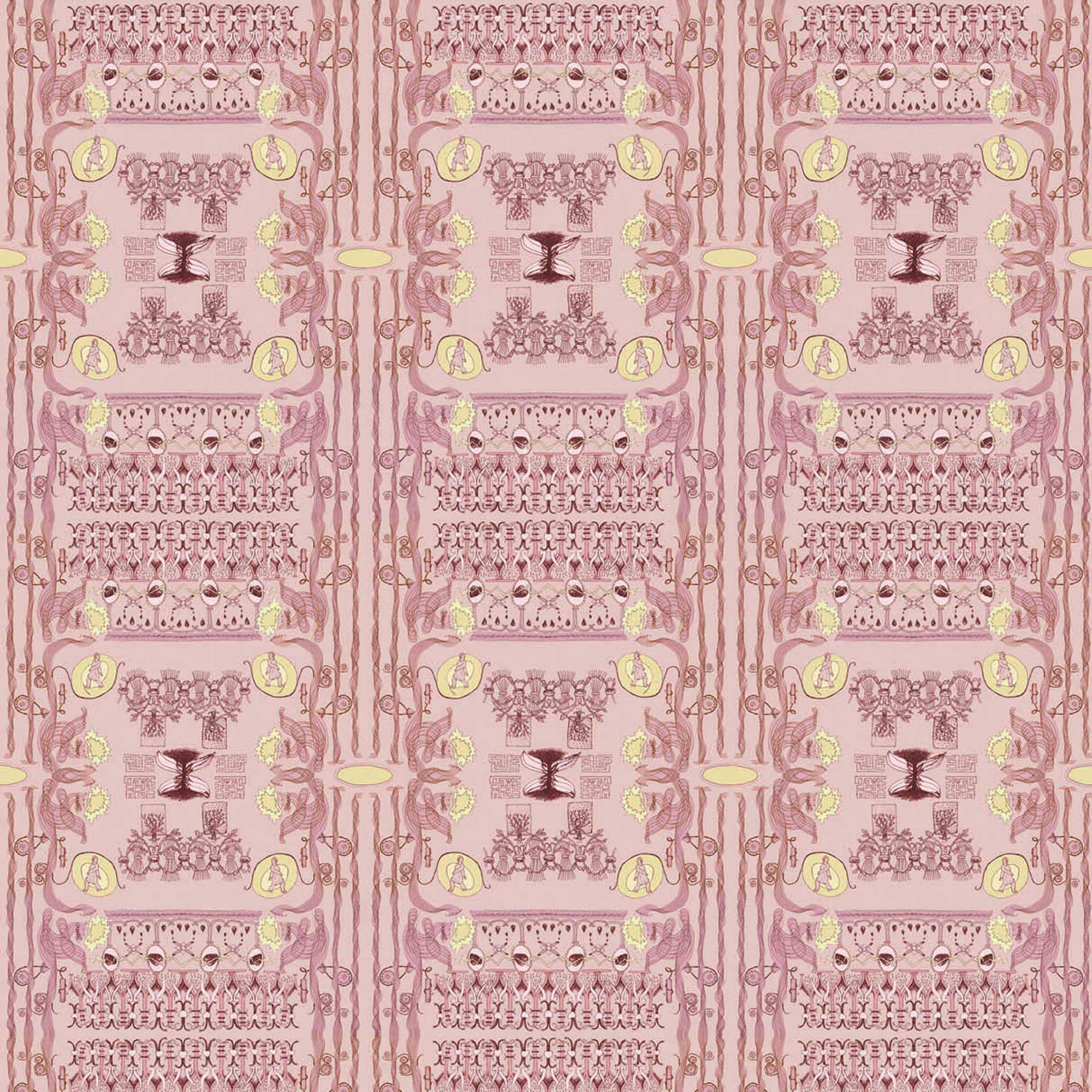 Ausschnitt einer Wandfläche des obigen Musters in einem Rosaton in digitaler Umsetzung